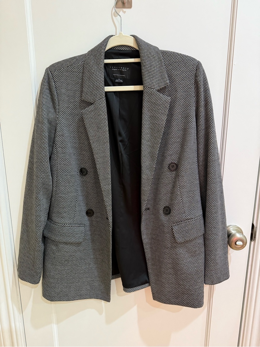 Sanctuary Black & White Herringbone Double-Breasted Blazer